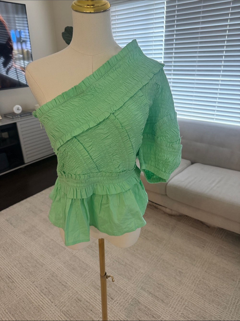 Sea New York One-Shoulder Ruffle Peplum Top - Mint Green